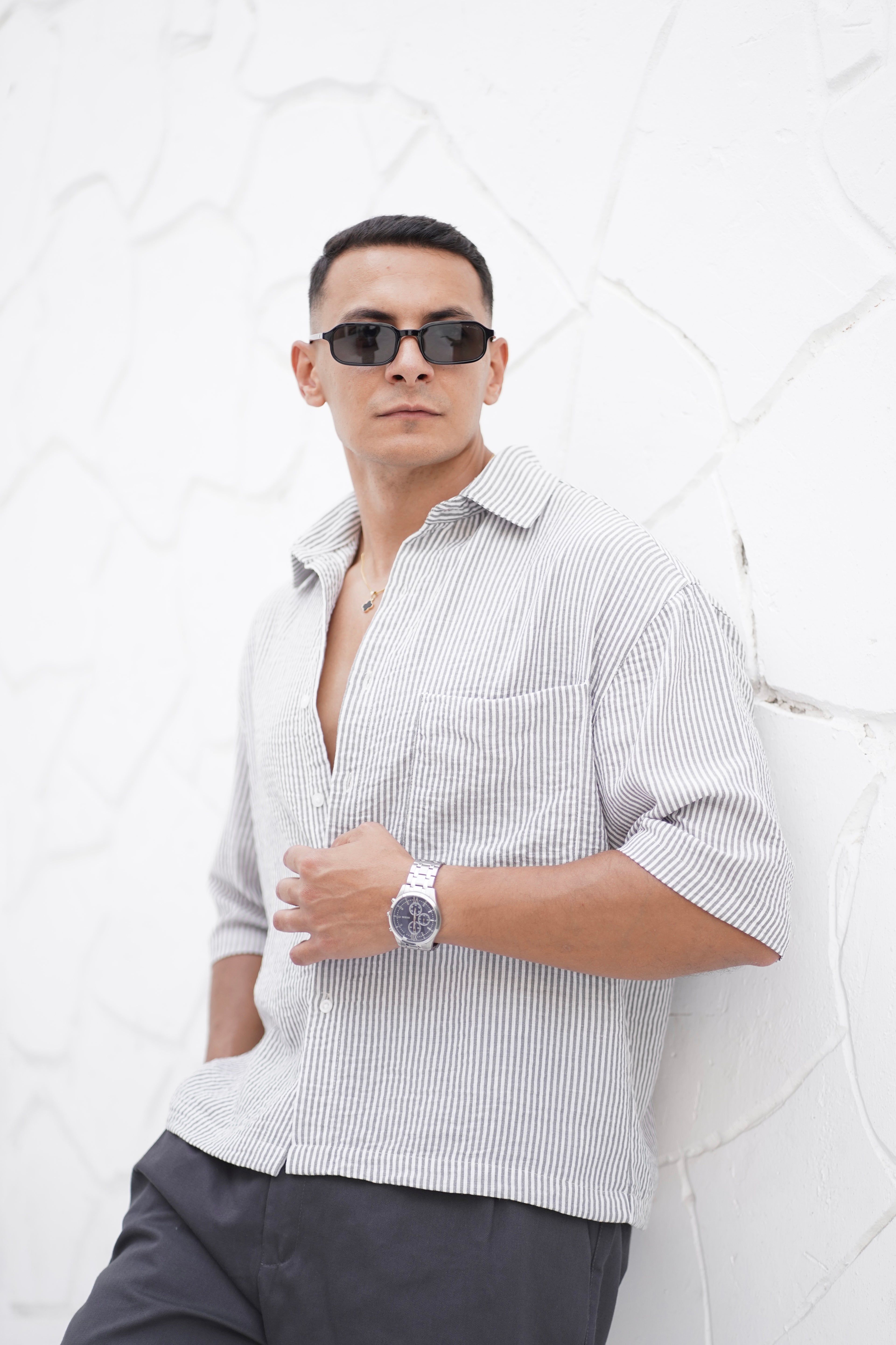 Linen shirt Striped with half sleeves