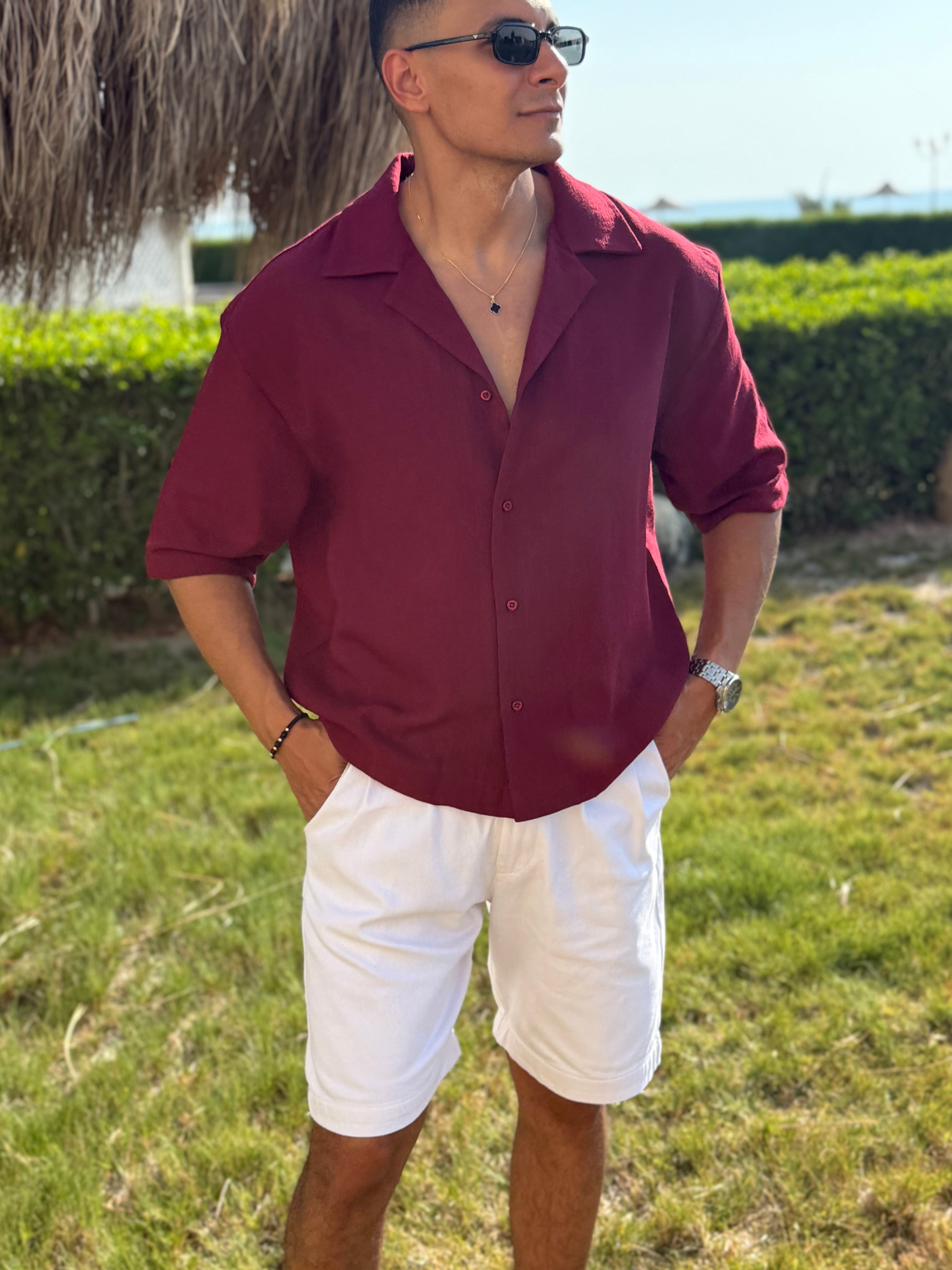 Linen shirt with half sleeves
