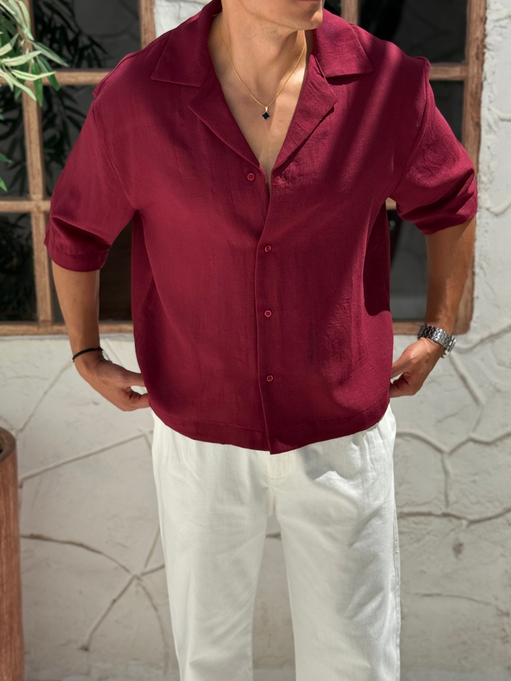 Linen shirt with half sleeves