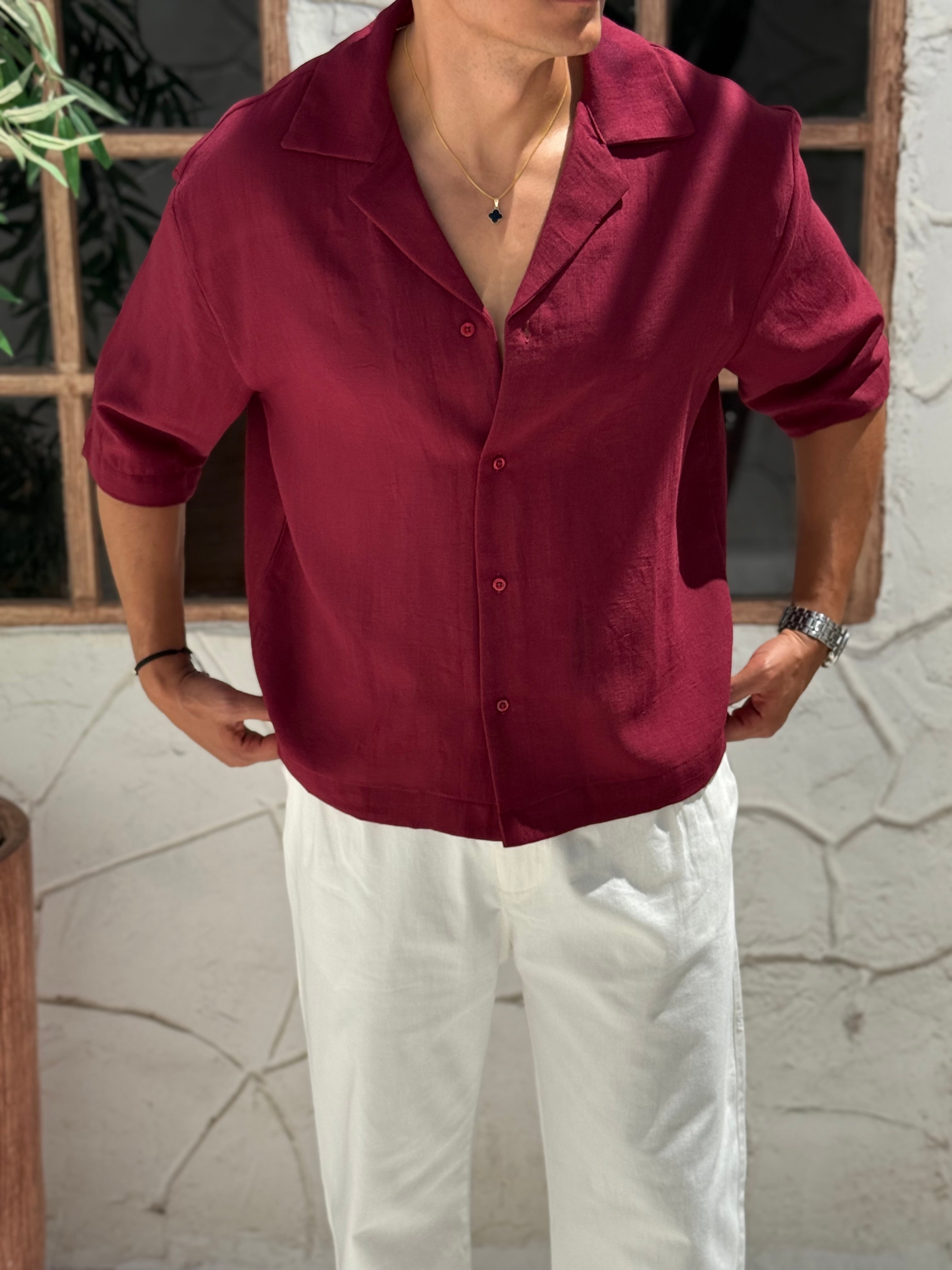 Linen shirt with half sleeves