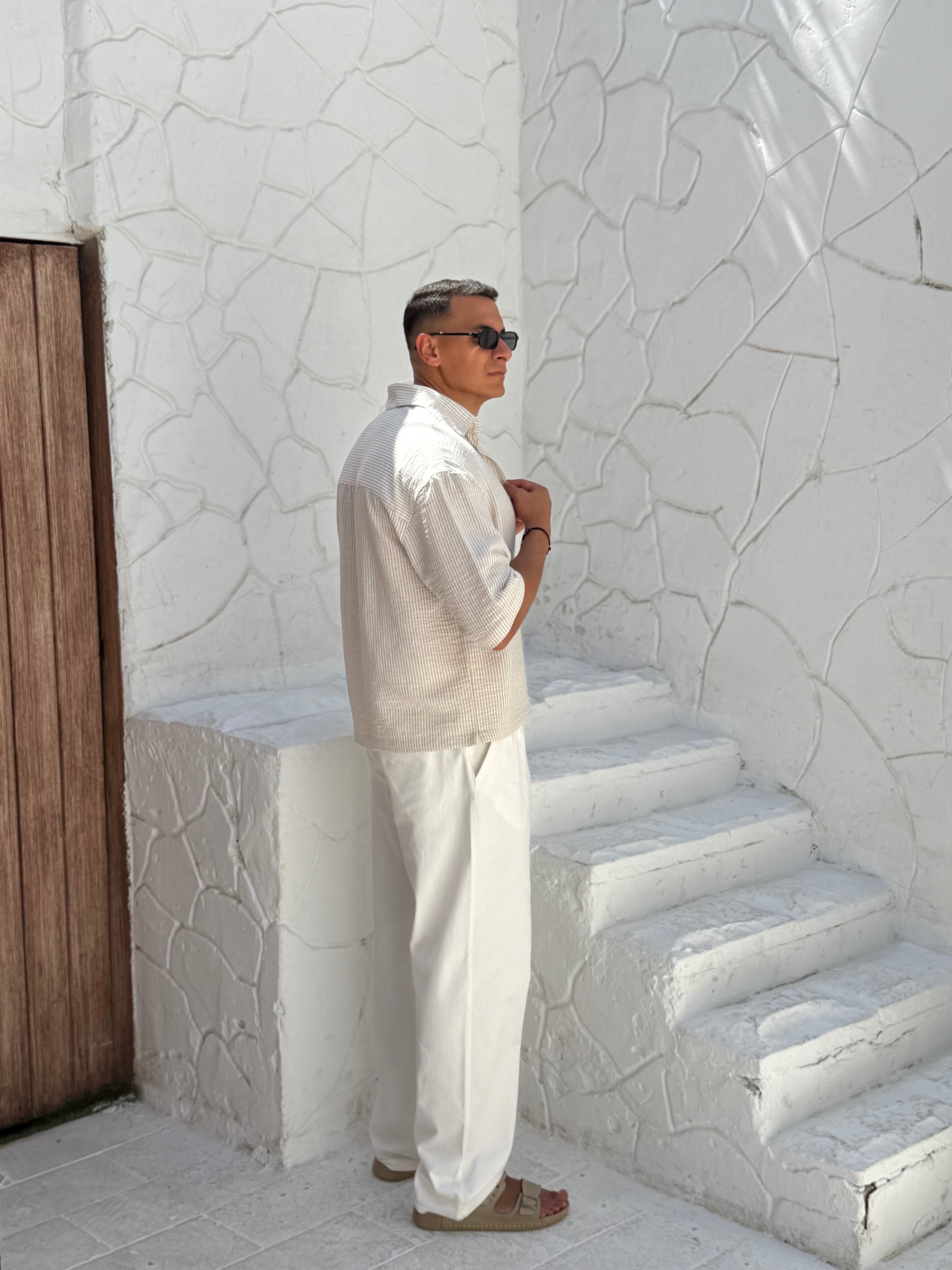 Linen shirt Striped with half sleeves