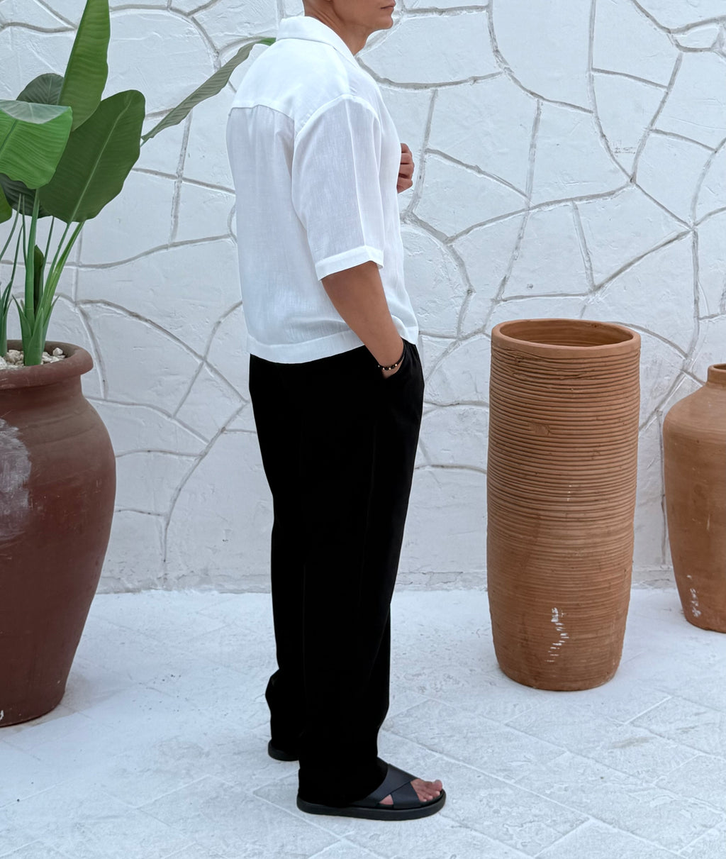 FAME men's gabardine cotton pants with side pockets and matching belt in beige, regular fit casual trousers for men in Egypt.