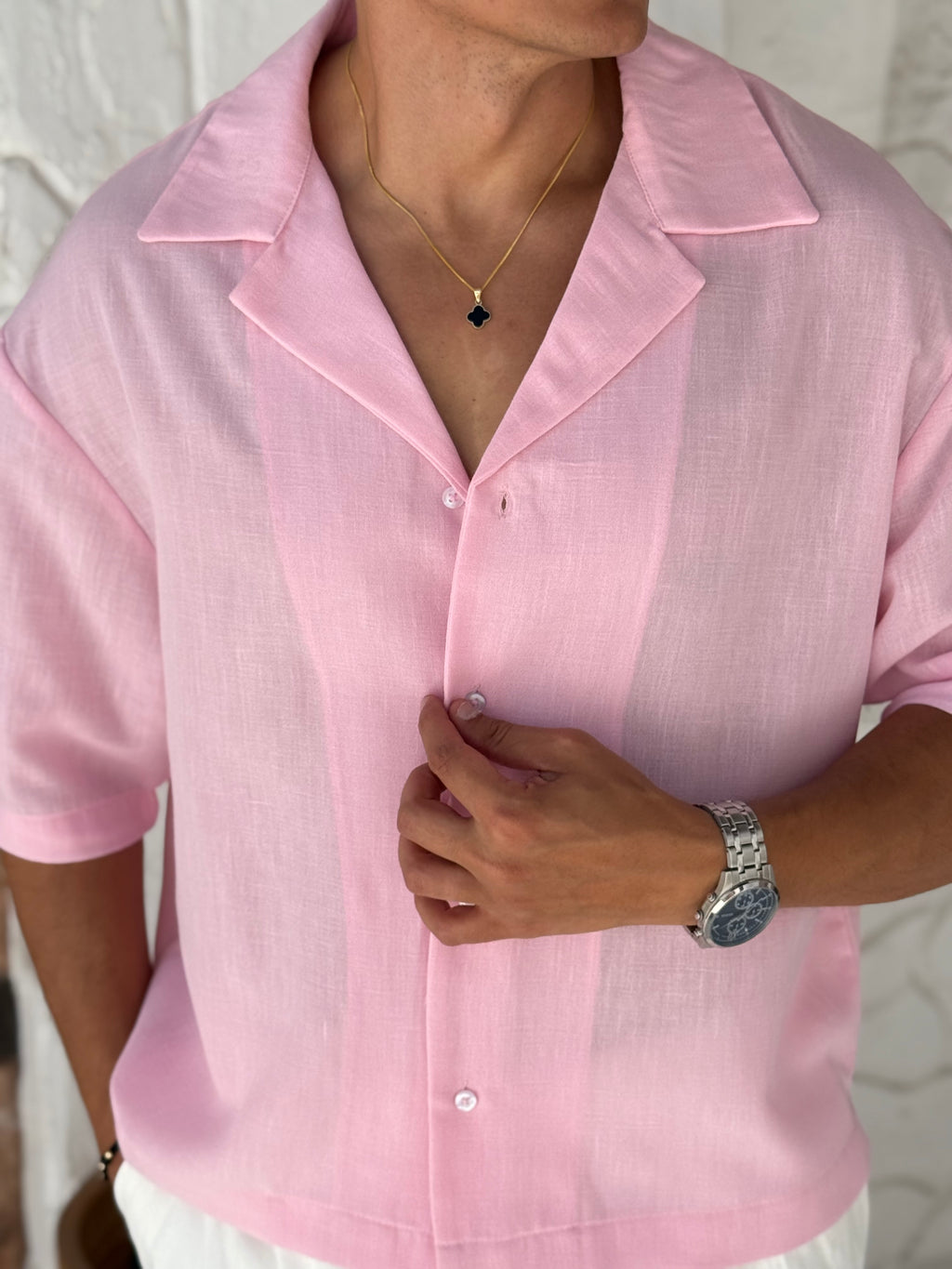 Linen shirt with half sleeves