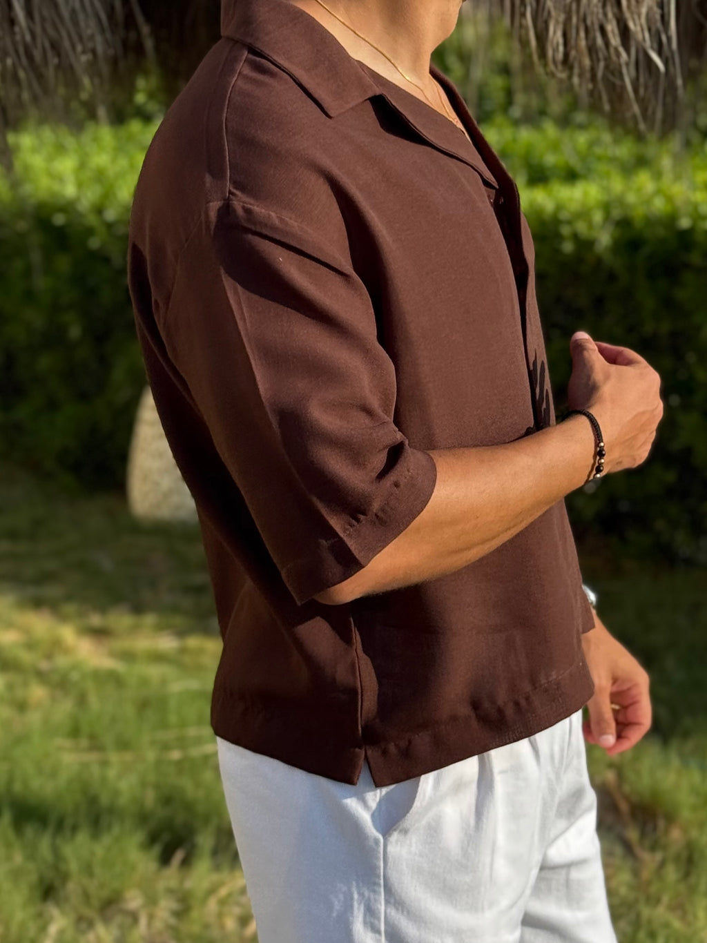 Linen shirt with half sleeves