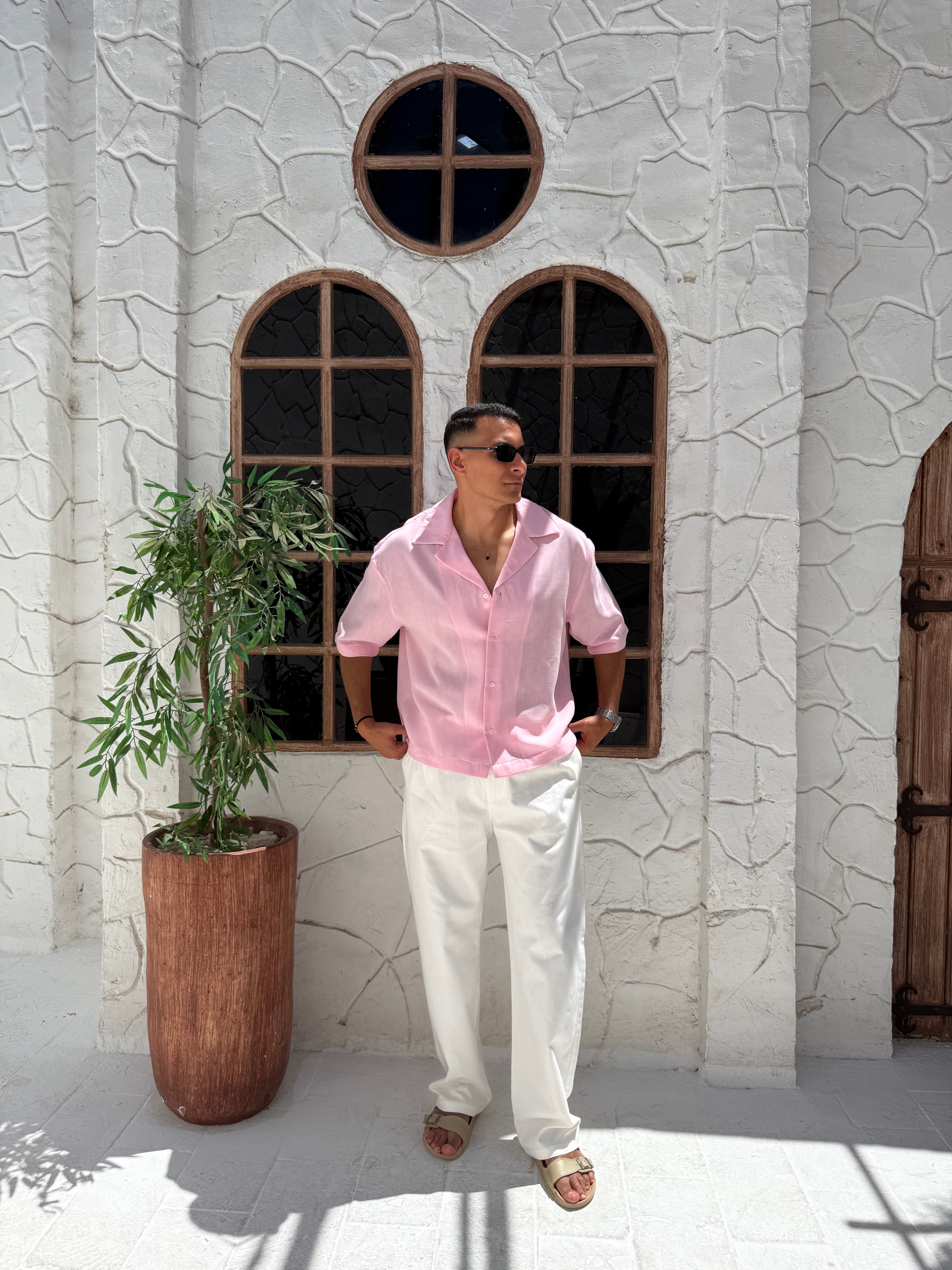 Linen shirt with half sleeves