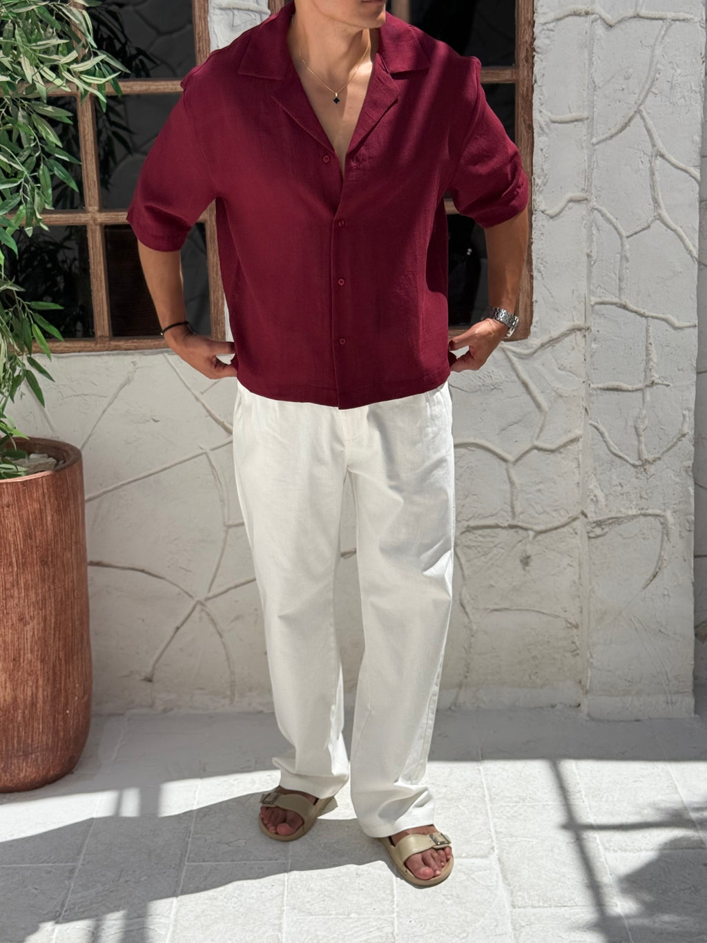 Linen shirt with half sleeves