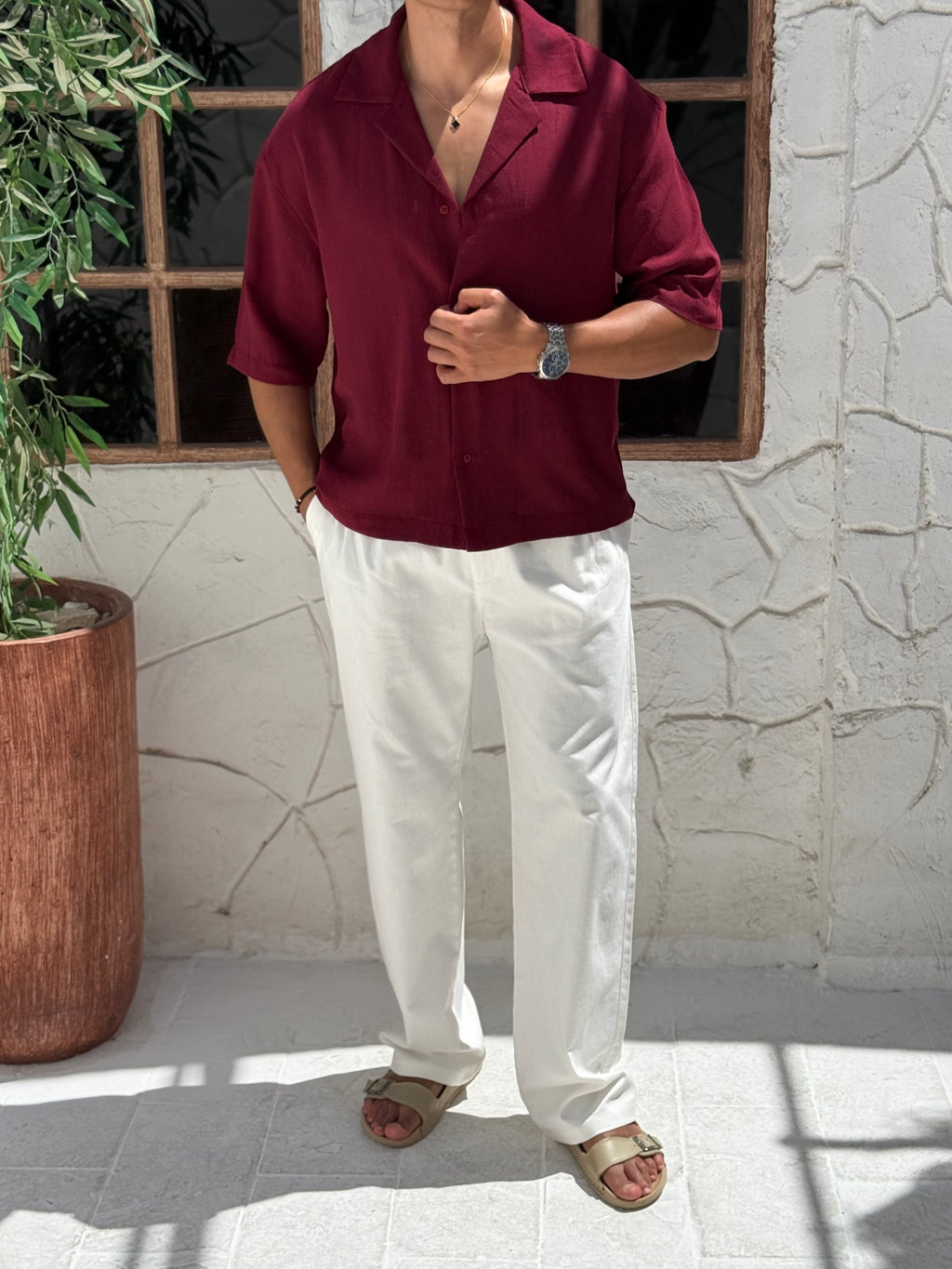 Linen shirt with half sleeves