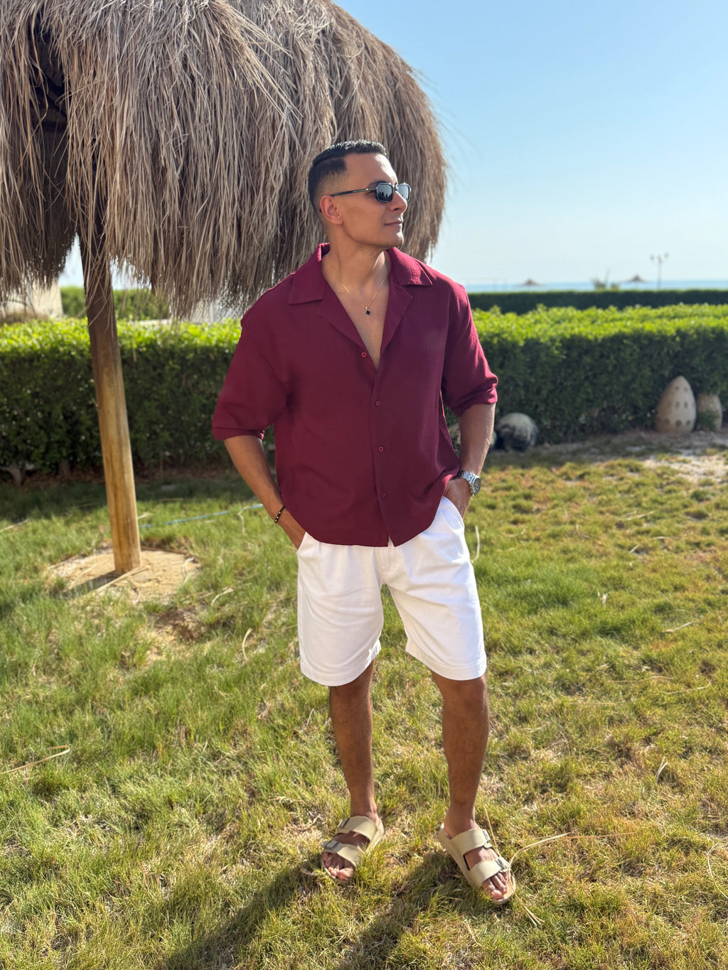 Linen shirt with half sleeves