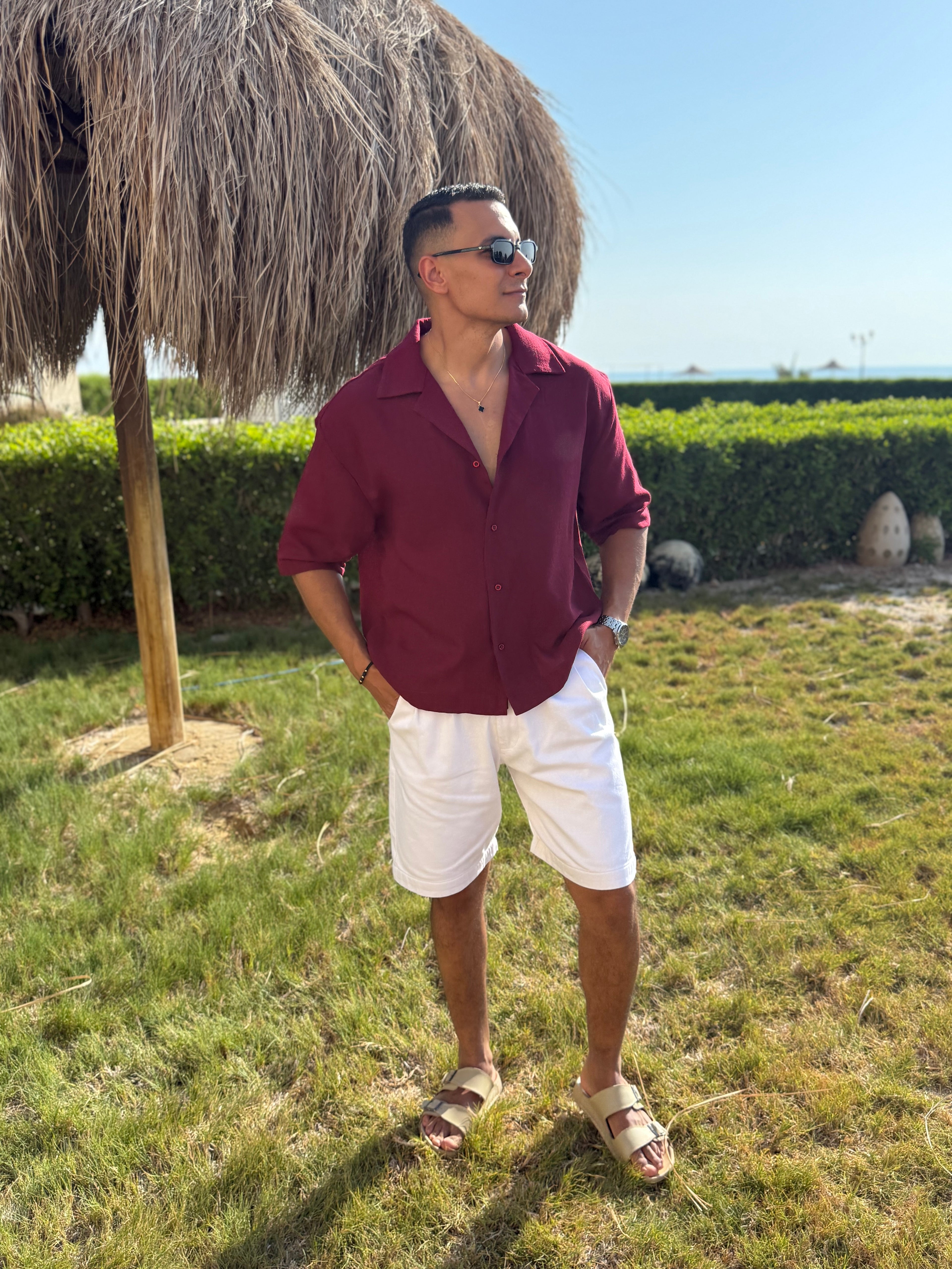 Linen shirt with half sleeves