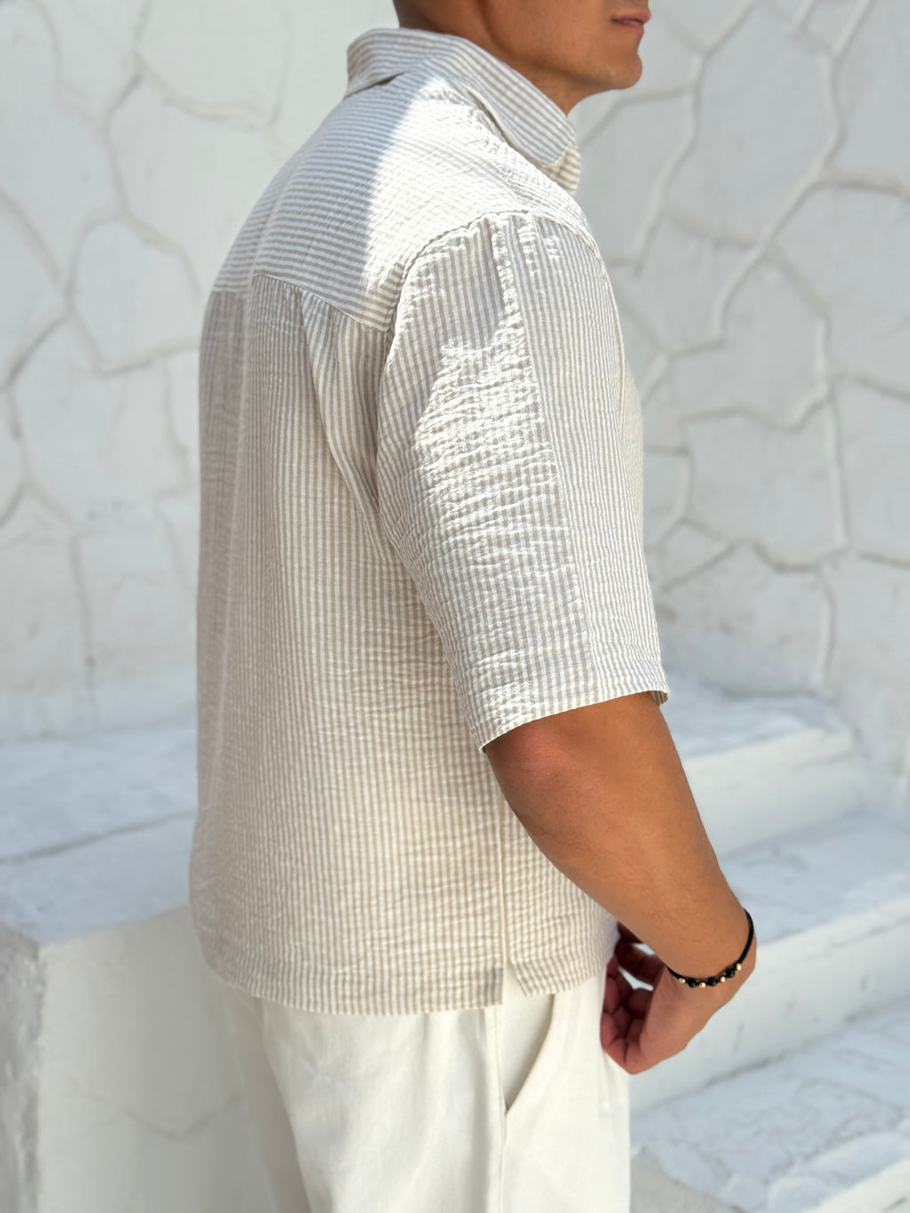 Linen shirt Striped with half sleeves