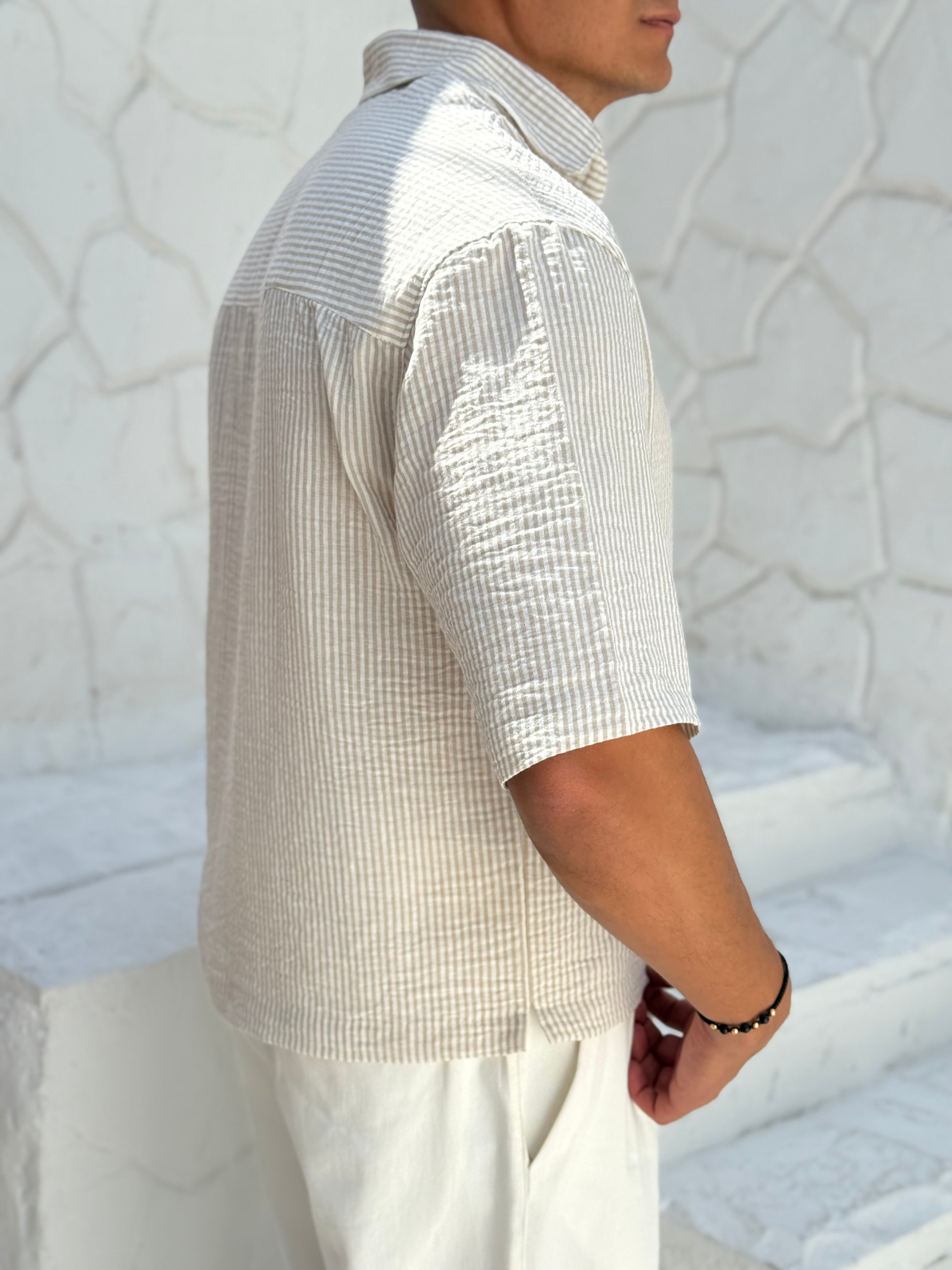 Linen shirt Striped with half sleeves