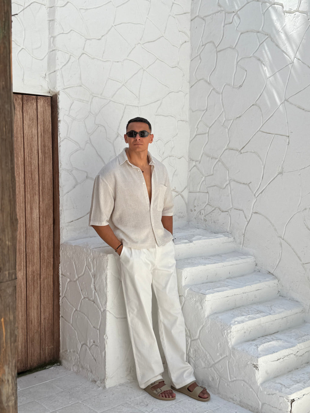 Linen shirt Striped with half sleeves